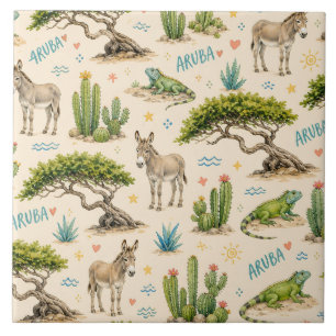 Aruba divi tree, donkey, iguana, cactus ceramic tile
