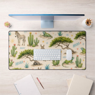 Aruba divi tree, donkey, iguana, cactus desk mat