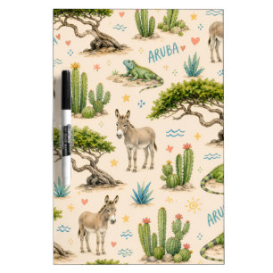 Aruba divi tree, donkey, iguana, cactus dry erase board