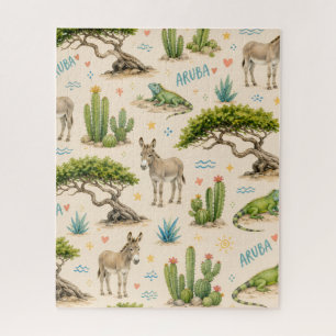 Aruba divi tree, donkey, iguana, cactus jigsaw puzzle
