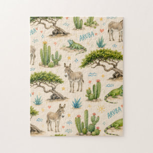 Aruba divi tree, donkey, iguana, cactus jigsaw puzzle