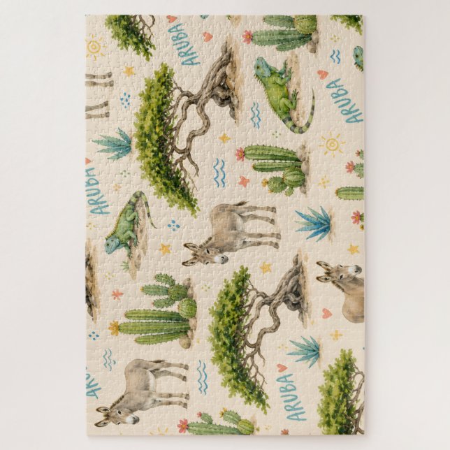 Aruba divi tree, donkey, iguana, cactus jigsaw puzzle (Vertical)