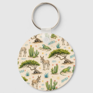 Aruba divi tree, donkey, iguana, cactus keychain