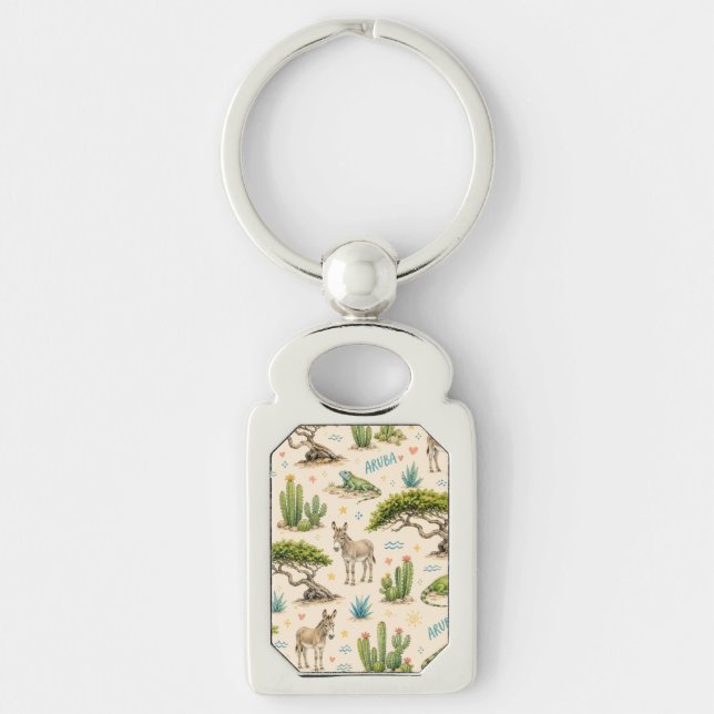 Aruba divi tree, donkey, iguana, cactus keychain (Front)