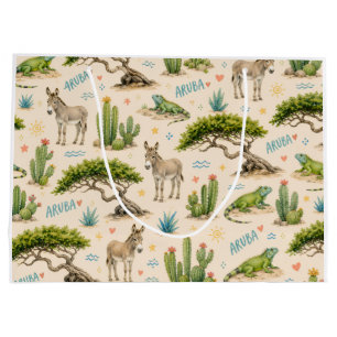 Aruba divi tree, donkey, iguana, cactus large gift bag
