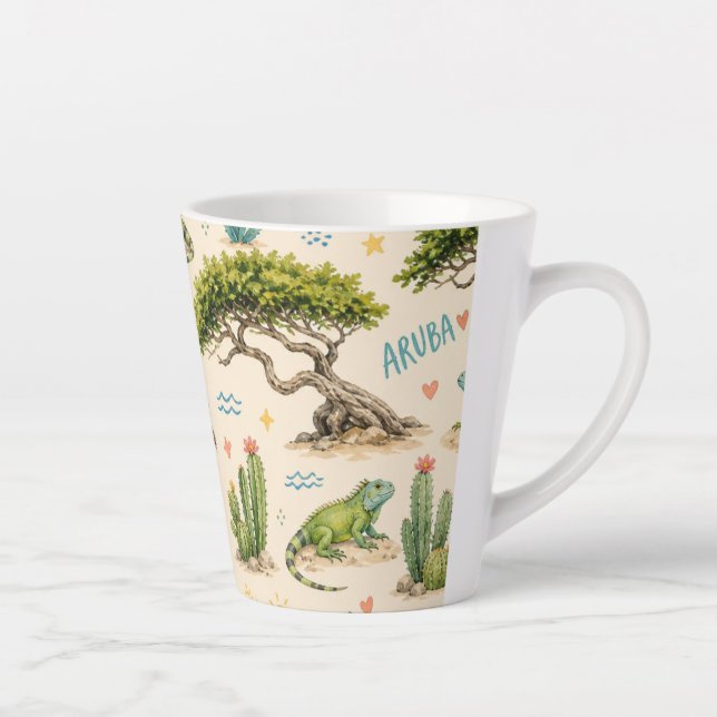 Aruba divi tree, donkey, iguana, cactus latte mug (Right)