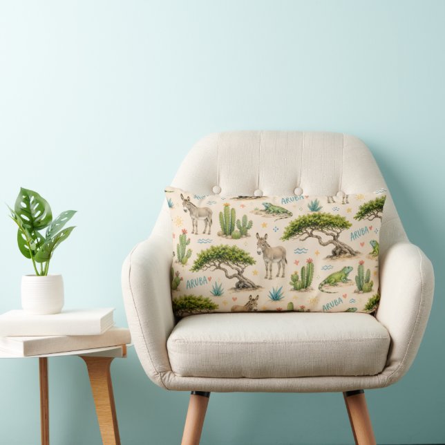 Aruba divi tree, donkey, iguana, cactus lumbar pillow (Chair)