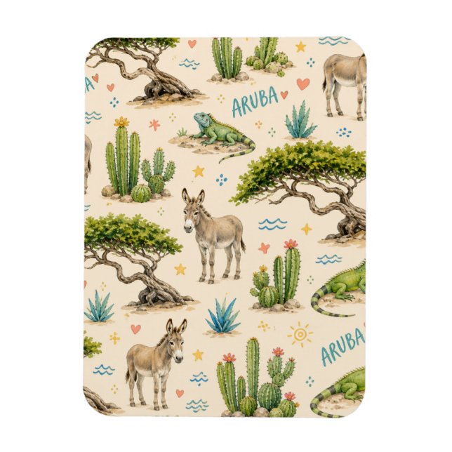 Aruba divi tree, donkey, iguana, cactus magnet (Vertical)