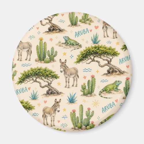 Aruba divi tree, donkey, iguana, cactus magnet