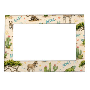 Aruba divi tree, donkey, iguana, cactus magnetic frame