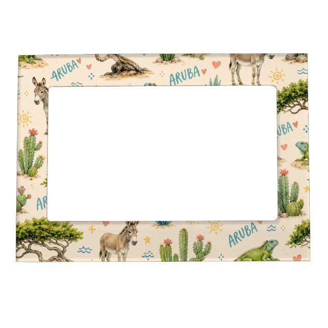 Aruba divi tree, donkey, iguana, cactus magnetic frame (Front)