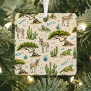 Aruba divi tree, donkey, iguana, cactus metal ornament