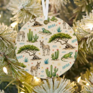 Aruba divi tree, donkey, iguana, cactus metal ornament