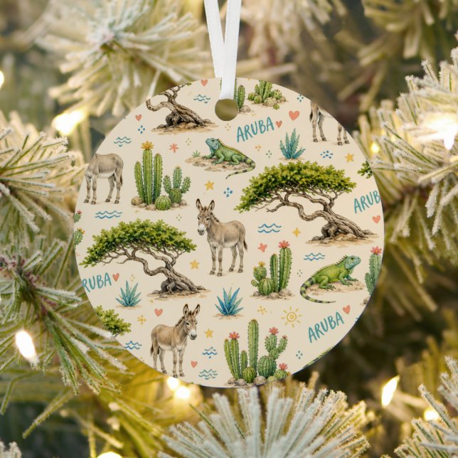 Aruba divi tree, donkey, iguana, cactus metal ornament (Insitu)
