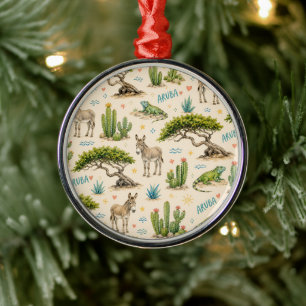 Aruba divi tree, donkey, iguana, cactus metal ornament