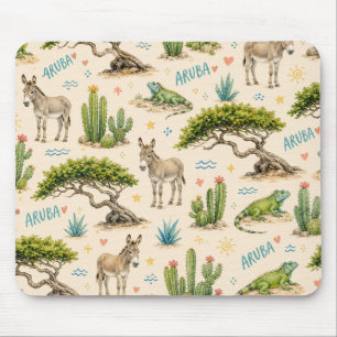 Aruba divi tree, donkey, iguana, cactus mouse pad