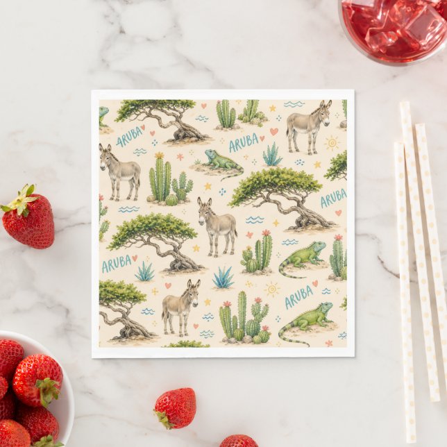 Aruba divi tree, donkey, iguana, cactus napkins (Insitu)