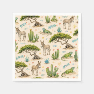 Aruba divi tree, donkey, iguana, cactus napkins