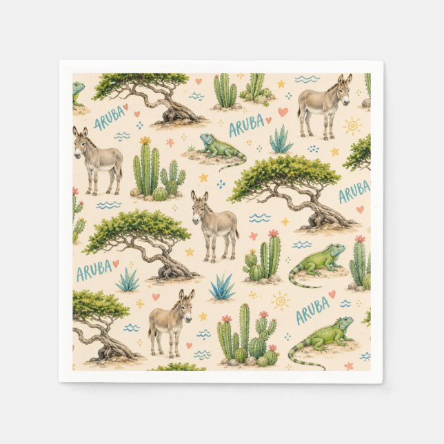 Aruba divi tree, donkey, iguana, cactus napkins (Front)
