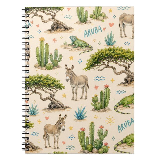 Aruba divi tree, donkey, iguana, cactus notebook (Front)