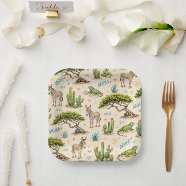 Aruba divi tree, donkey, iguana, cactus paper plates (Wedding)