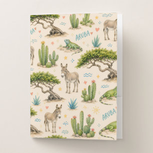 Aruba divi tree, donkey, iguana, cactus pocket folder