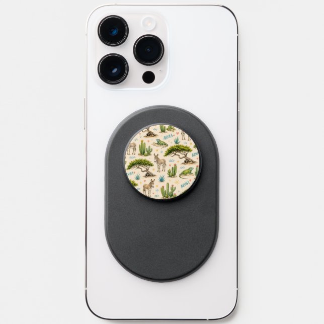 Aruba divi tree, donkey, iguana, cactus PopSocket (Front)