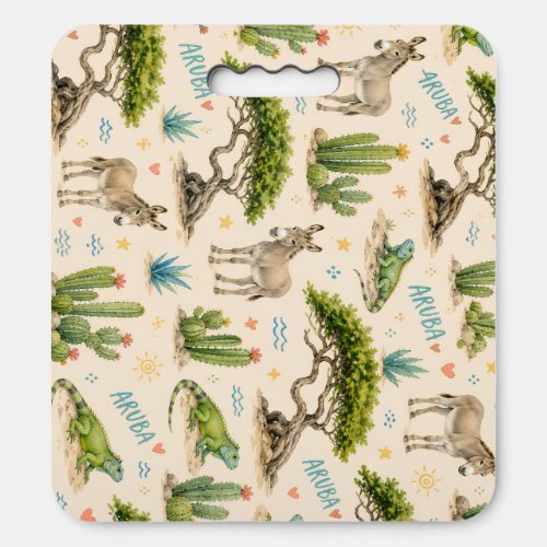 Aruba divi tree, donkey, iguana, cactus seat cushion