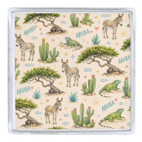 Aruba divi tree, donkey, iguana, cactus silver finish lapel pin