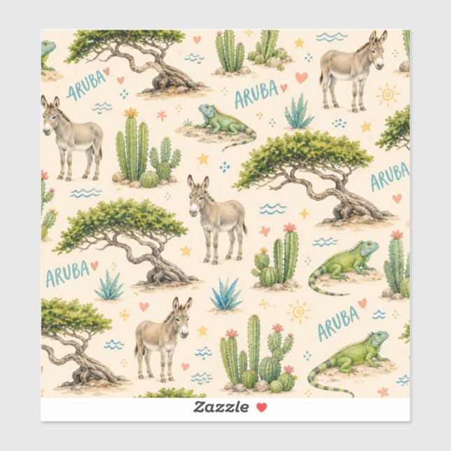 Aruba divi tree, donkey, iguana, cactus sticker (Sheet)