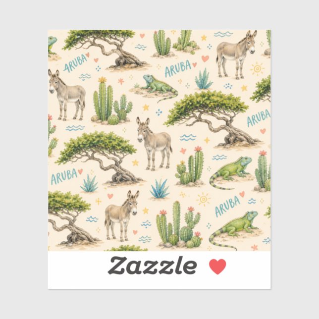Aruba divi tree, donkey, iguana, cactus sticker (Sheet)