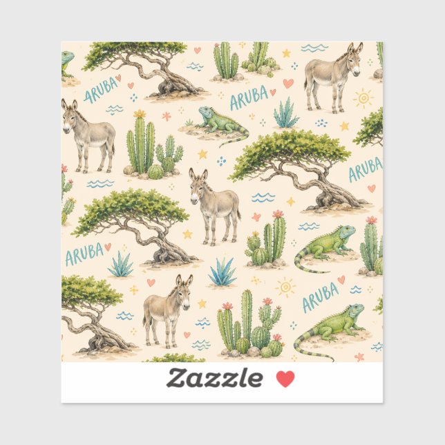 Aruba divi tree, donkey, iguana, cactus sticker (Sheet)
