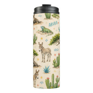 Aruba divi tree, donkey, iguana, cactus thermal tumbler