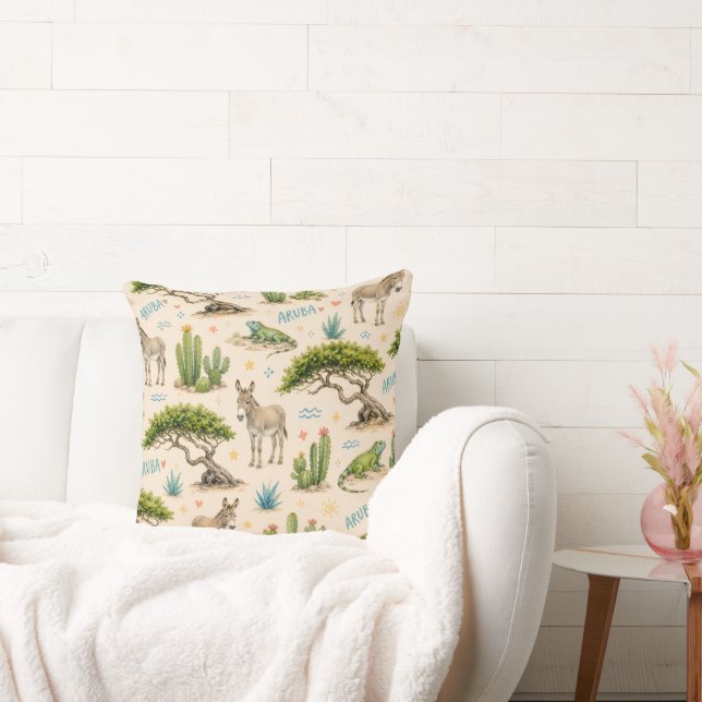 Aruba divi tree, donkey, iguana, cactus throw pillow (Couch)