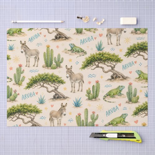 Aruba divi tree, donkey, iguana, cactus tissue paper