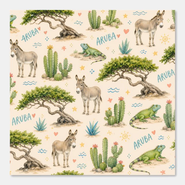 Aruba divi tree, donkey, iguana, cactus wallpaper  (Front)
