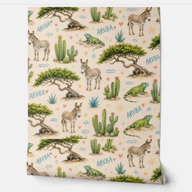 Aruba divi tree, donkey, iguana, cactus wallpaper  (Unrolling)
