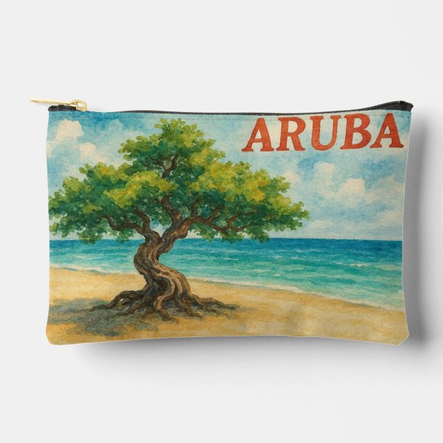 Aruba Divi Tree Eagle Beach watercolor Accessory Pouch (Front)