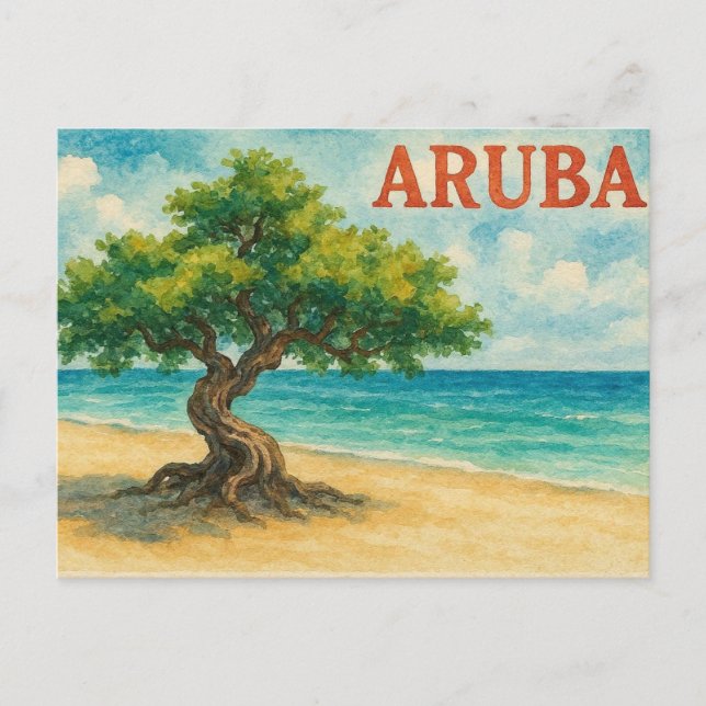 Aruba Divi Tree Eagle Beach watercolor Holiday Postcard (Front)