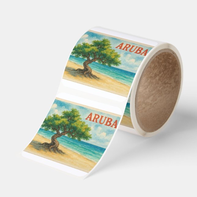 Aruba Divi Tree Eagle Beach watercolor Square Sticker (Roll)