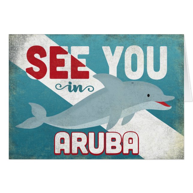 Aruba Dolphin - Retro Vintage Travel (Front Horizontal)