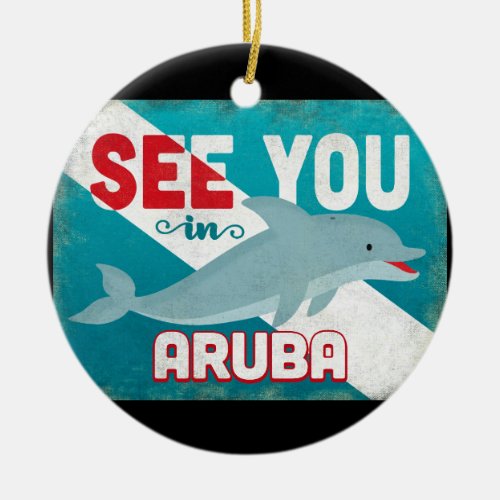 Aruba Dolphin _ Retro Vintage Travel Ceramic Ornament