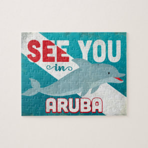 Aruba Dolphin - Retro Vintage Travel Jigsaw Puzzle