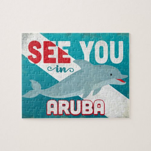 Aruba Dolphin _ Retro Vintage Travel Jigsaw Puzzle