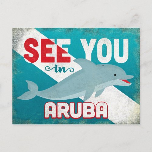 Aruba Dolphin _ Retro Vintage Travel Postcard