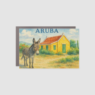 Aruba Donkey and Cunucu House Watercolor Car Magnet