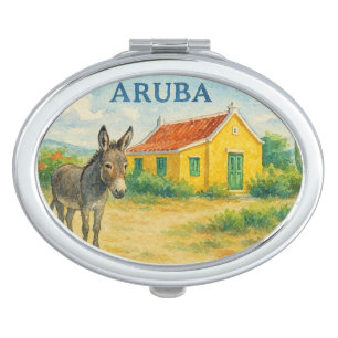 Aruba Donkey and Cunucu House Watercolor Compact Mirror