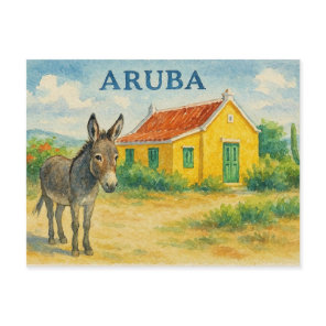 Aruba Donkey and Cunucu House Watercolor Postcard
