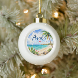 Aruba Dutch Caribbean Island travel souvenir Ceramic Ball Christmas Ornament
