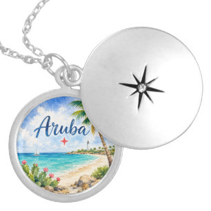 Aruba Dutch Caribbean Island travel souvenir Locket Necklace
